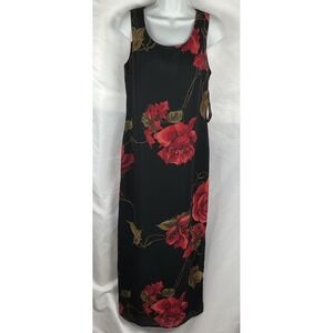 Russell Kemp NY Women's Size 8T Black Red Rose Floral Sleeveless Maxi Long Dress